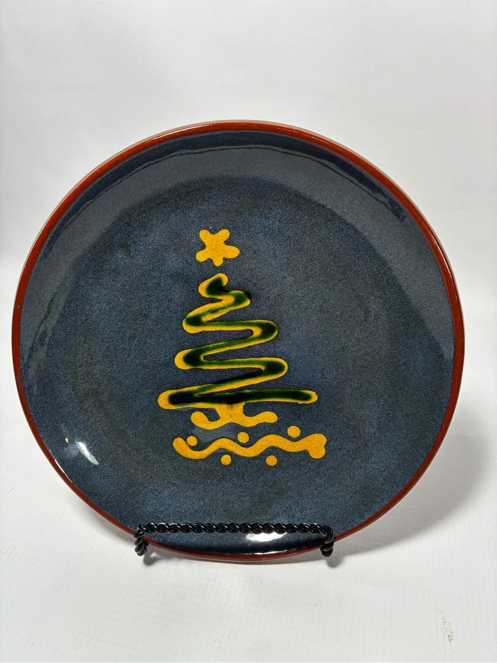 VTG 1986 Turtlecreek Potters Redware Christmas Plate Mary Spellmire Folk Art